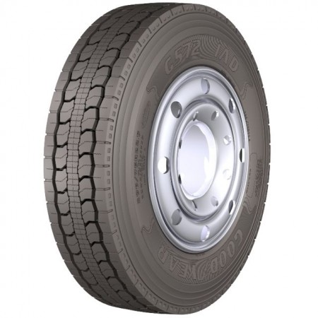 The Goodyear G572 1AD tire is designed for single-axle applications including 6x2 configurations.