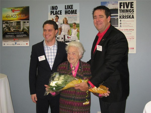 Kriska COO Jonathan Wahba, Mississauga mayor Hazel McCallion, Kriska president Mark Seymour.
