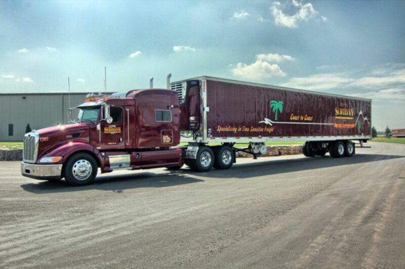 Scotlynn Transport has provided a late model Peterbilt tractor and reefer trailer to KRTS so students there can learn on quality equipment.