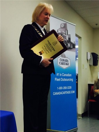 Brampton mayor Susan Fennell makes a presentation to Canada Cartage