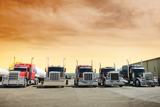 Convoy Trucks in a Row, California alternate text for this image