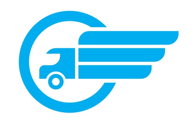 Transport – vector icon template. Abstract car truck silhouette with wing concept illustration. Delyvery service sign. Design element. alternate text for this image