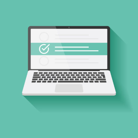 Laptop Computer and Checkboxes Flat Design. alternate text for this image