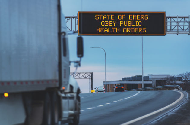 Coronavirus trucking sign