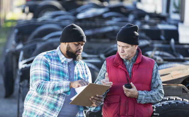 Workers at trucking company alternate text for this image