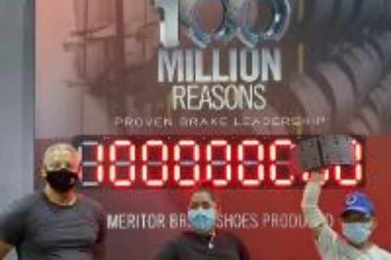 Meritor sign showing 100 million brake shoes