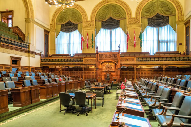 Ontario Legislative Building seating chamber Queen’s Park Toronto Canada alternate text for this image