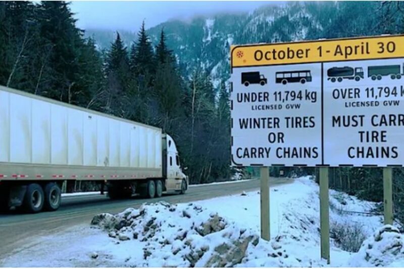 B.C. enforcing chain-up rules for trucks travelling over Malahat article image