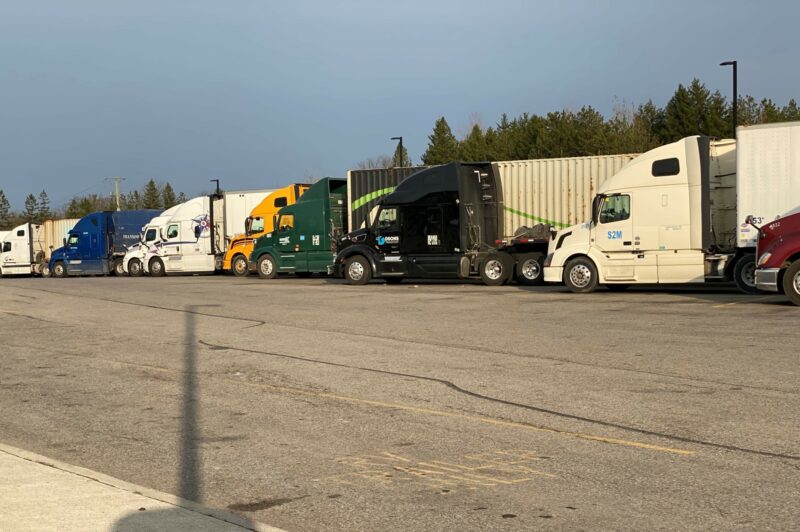 trucks parked at Onroute