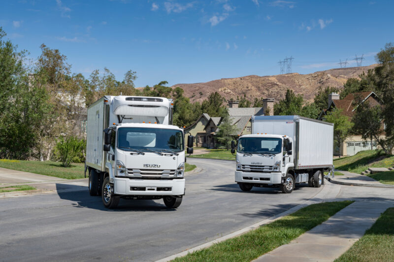 Isuzu F-Series trucks pictured on a hill