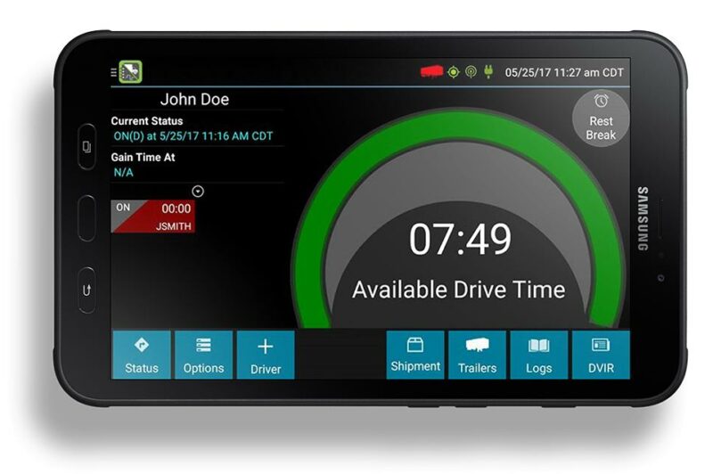 Showing Trimble ELD screen