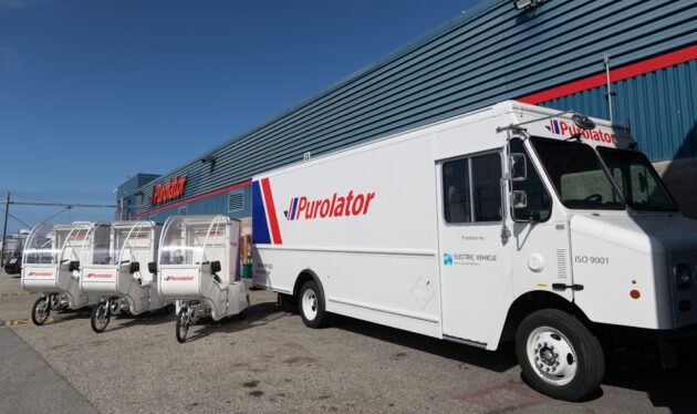 Purolator battery-electric van and e-bikes