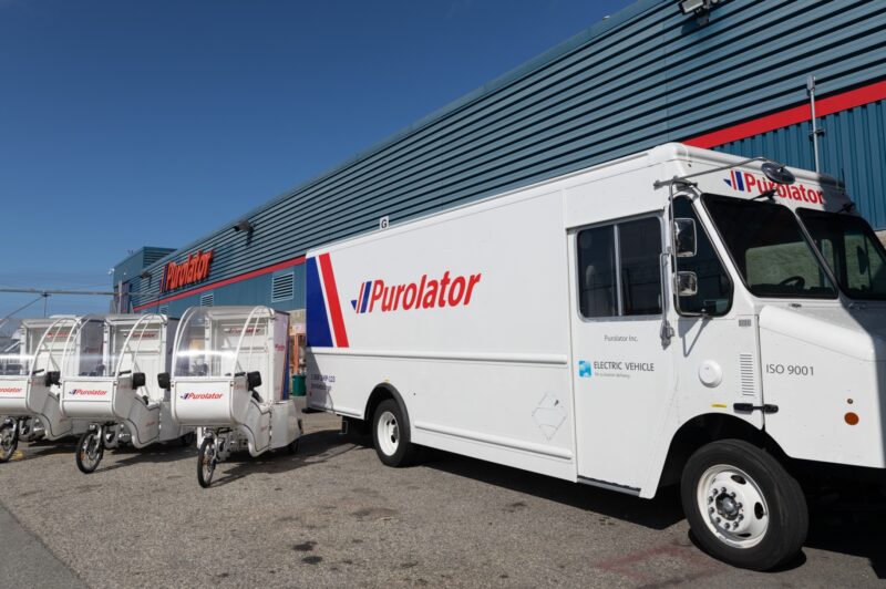 Purolator battery-electric van and e-bikes