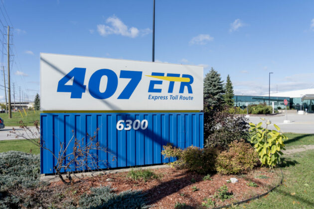 Sign for 407 ETR Concession Company Limited Corporate office is seen in Woodbridge, Ontario, Canada. alternate text for this image