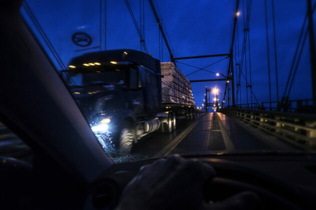 Passing Trailer Truck on Thousand Islands Bridge USA Canada Border Crossing alternate text for this image