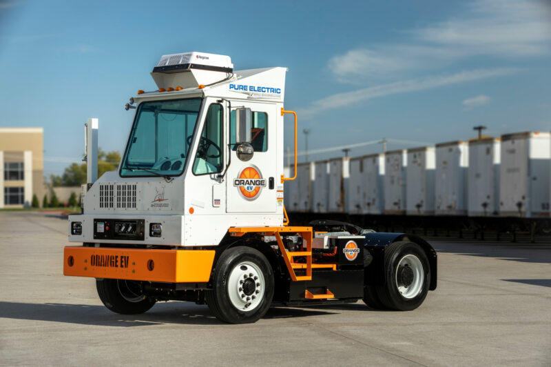 Orange EV terminal tractor