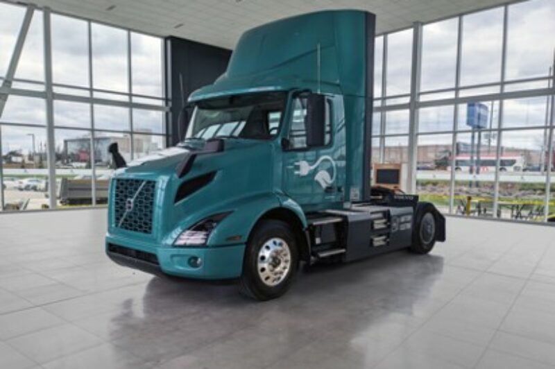 Volvo electric truck in a showroom