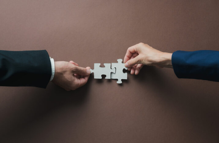 Pictures of hands fitting puzzle pieces