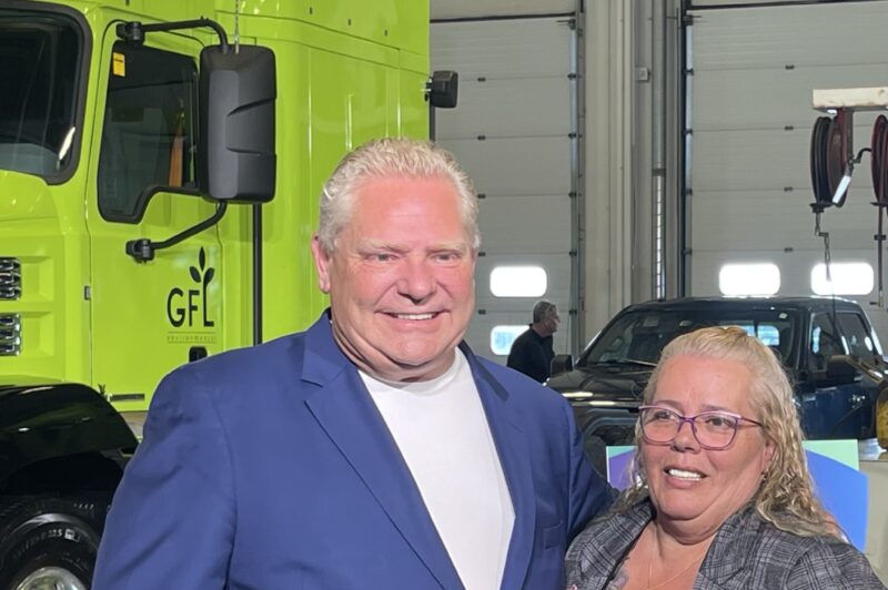 Ontario Premier Doug Ford poses with Shelley Walker, CEO of the Women's Trucking Federation of Canada