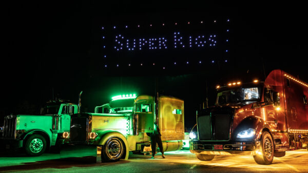 Trucks parked at night