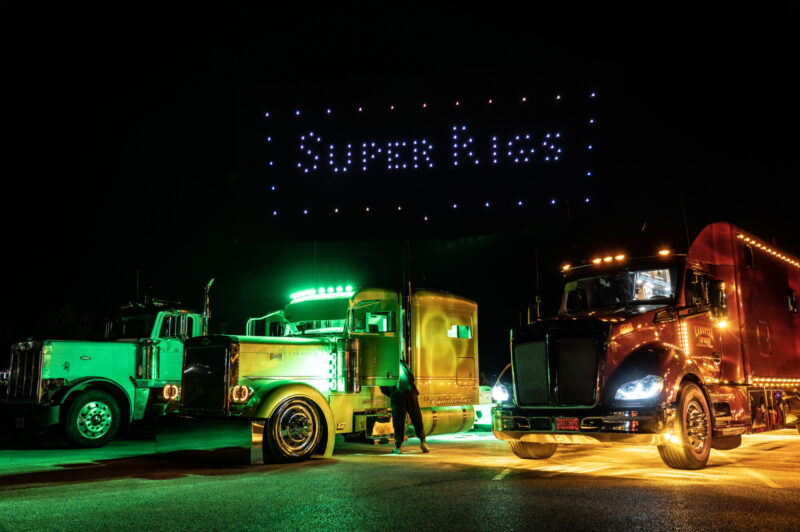Trucks parked at night