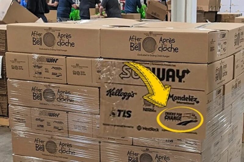 Picture of a Trucks for Change food pallet in a warehouse
