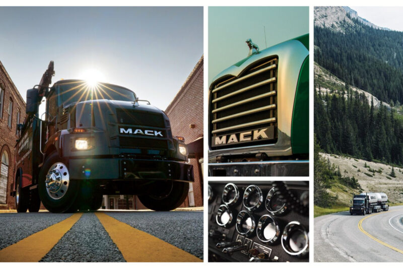this is a collage of Mack trucks