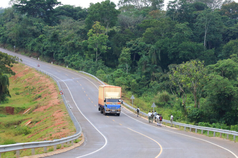 Truck rolling along a road in Uganda, Africa.