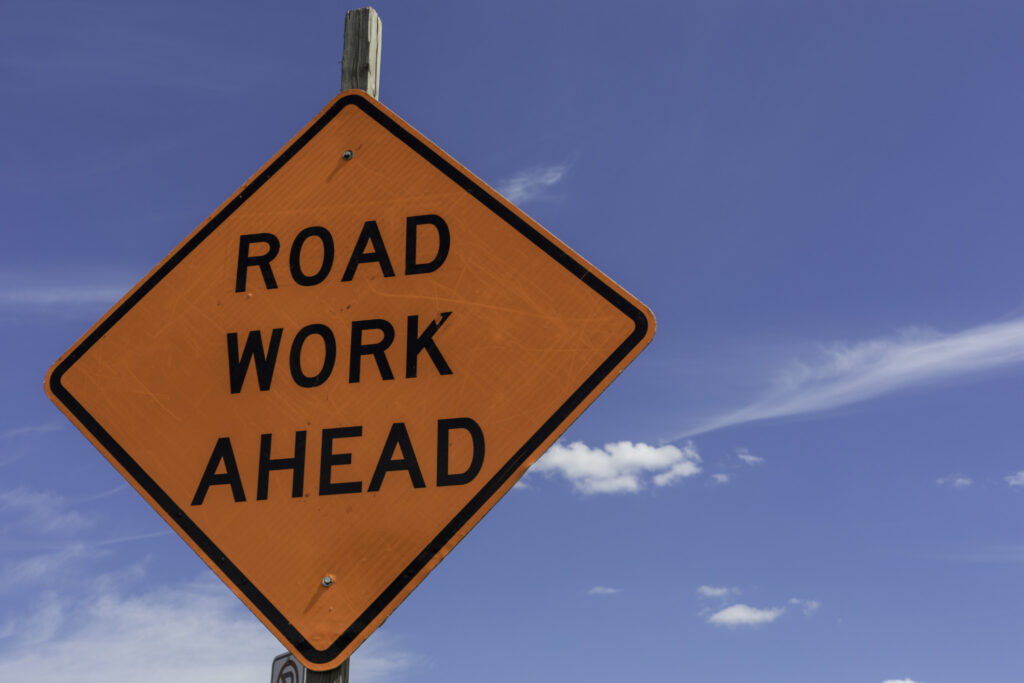 Road work ahead sign