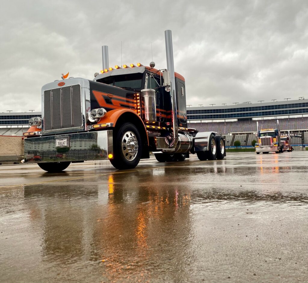 Trucks in the rain