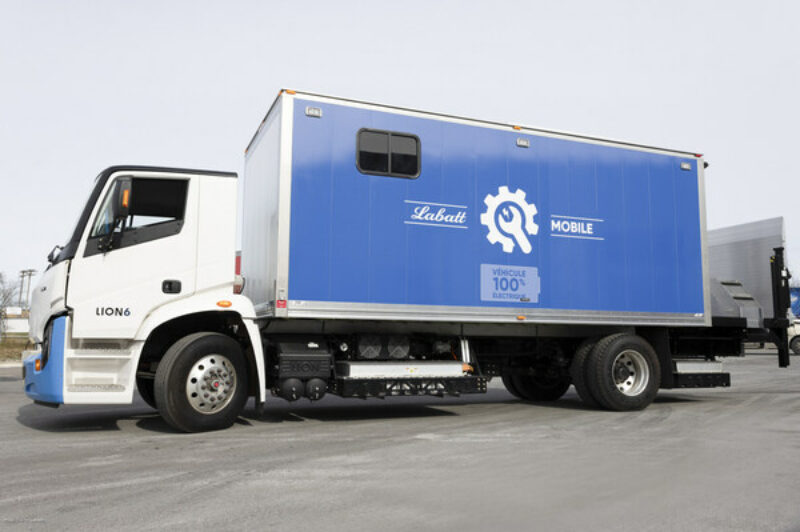 The picture shows Labatt's new zero emission truck