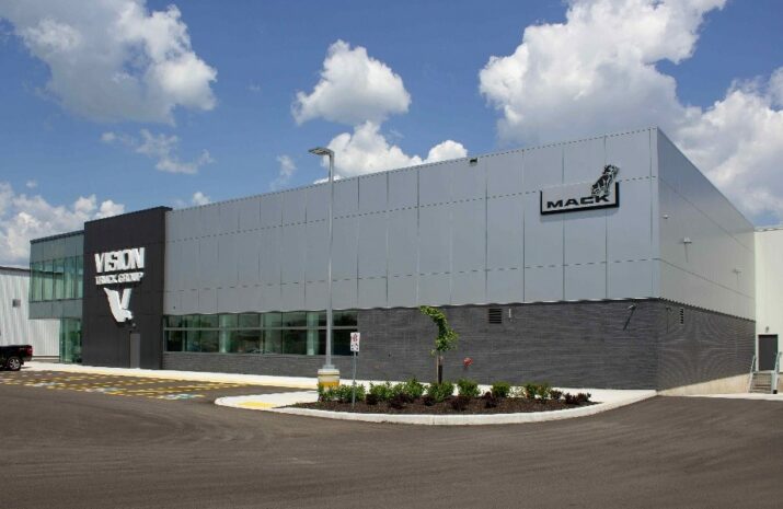 The photo shows the outside view of the new Vision Truck Group's location in Brantford, Ont.