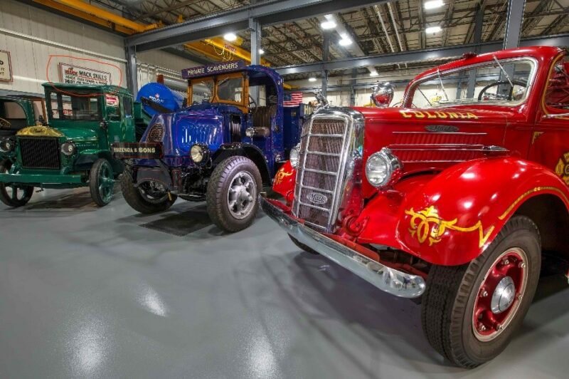 Photo of trucks inside of the Mack Truck Museum