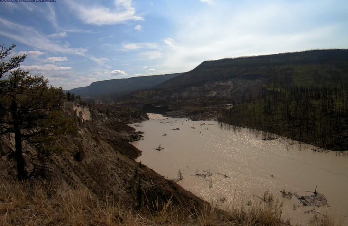 Upstream of the landslide