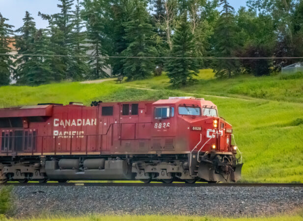 A Canadian Pacific engine train during summer. alternate text for this image