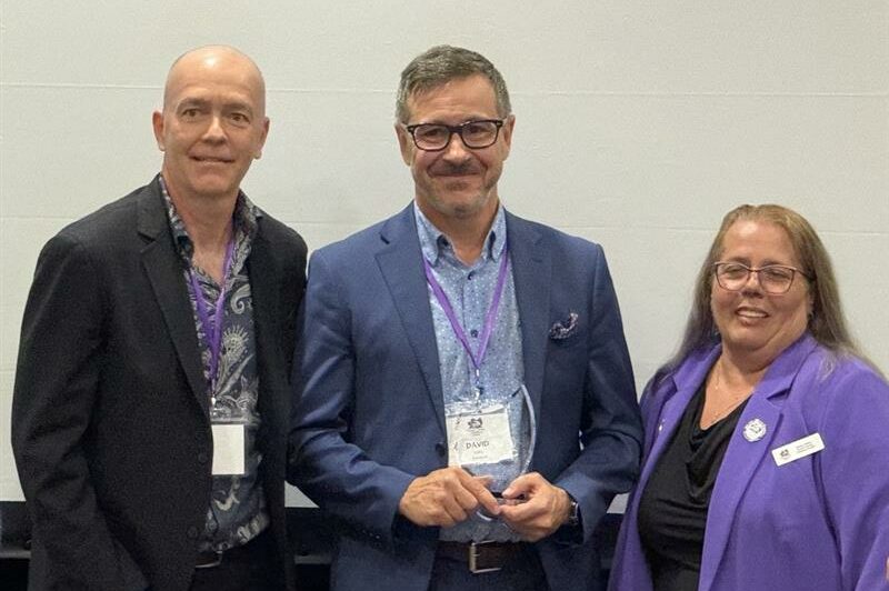 David Cox, president of Polaris Transportation; David Kelly, Geri Cox award recipient and president of Innocon; Shelley Walker, president of WTFC.