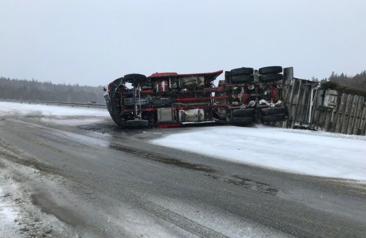 Truck flipped on its side