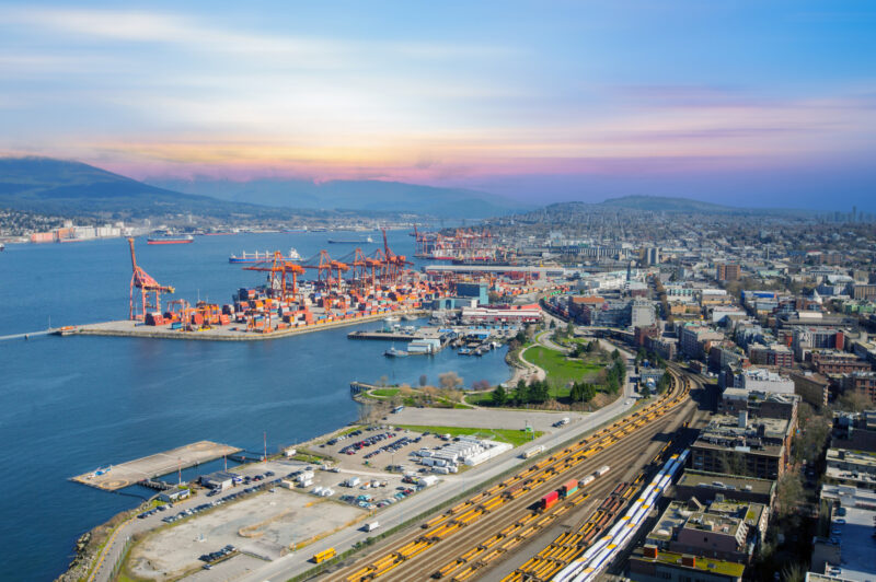 Vancouver aerial view of the container terminal, Canada