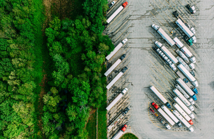 High Angle View of a Truck Rest Stop near Glendale and Elizabethtown, Kentucky, USA