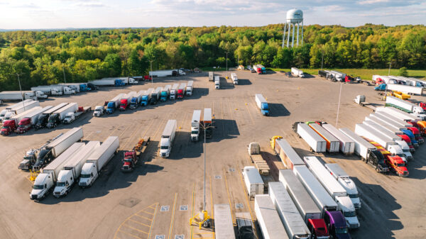High Angle View of a Truck Rest Stop near Glendale and Elizabethtown, Kentucky, USA