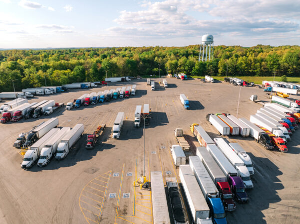 High Angle View of a Truck Rest Stop near Glendale and Elizabethtown, Kentucky, USA