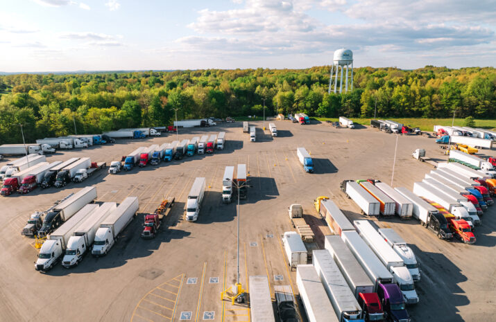 High Angle View of a Truck Rest Stop near Glendale and Elizabethtown, Kentucky, USA