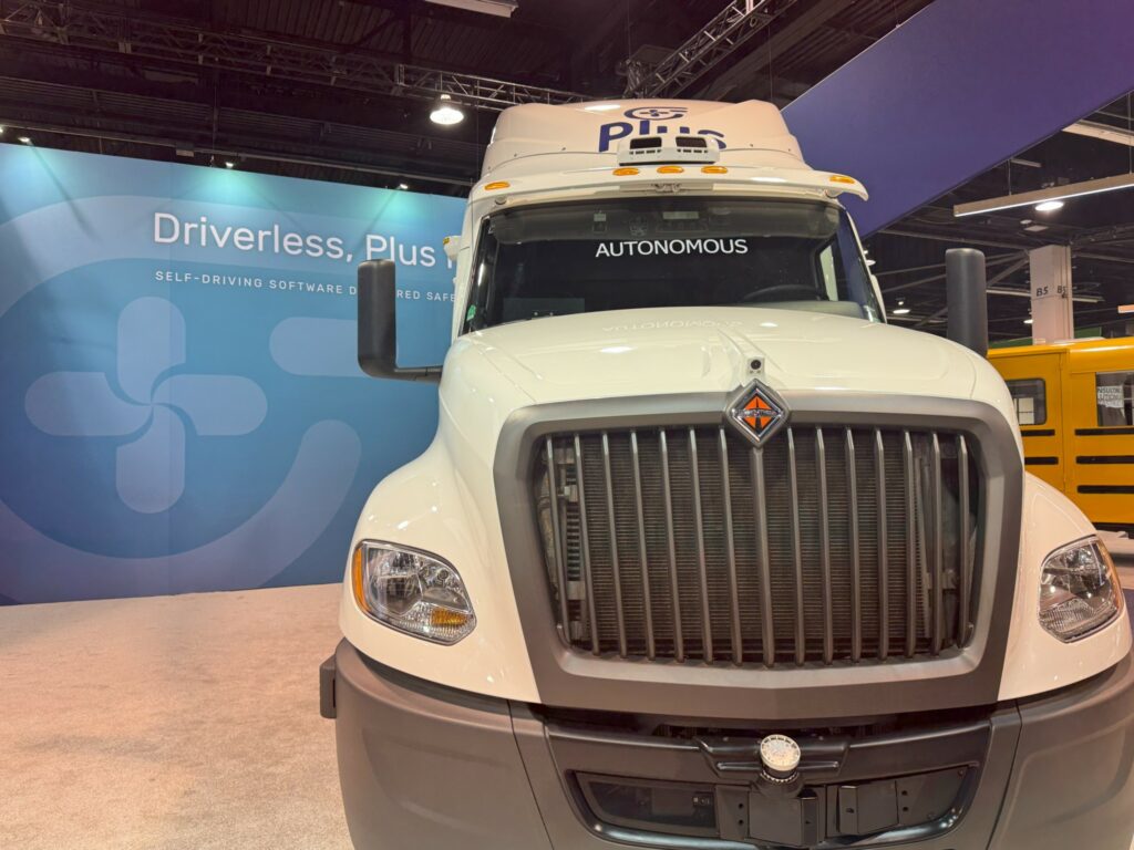 Plus.ai autonomous truck on display at 2025 ACT Expo in Calif.