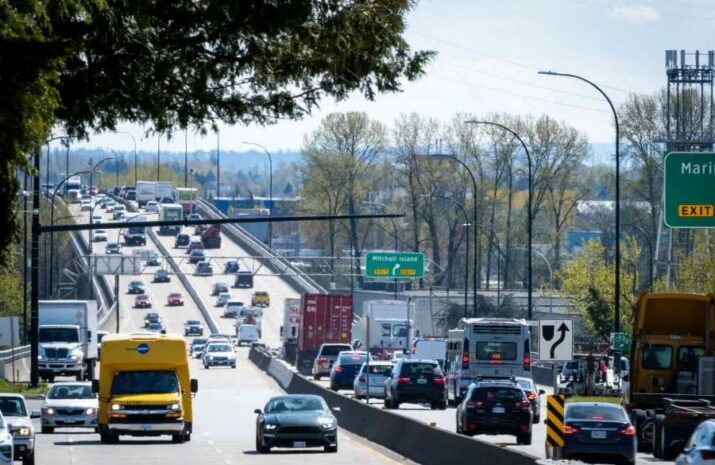 BC road with cars and trucks