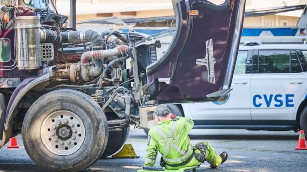 Picture of a CVSE officer inspecting a truck