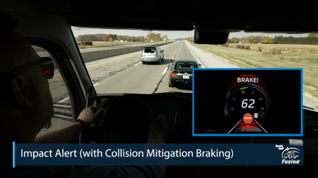 Bendix ADAS screenshot with a warning