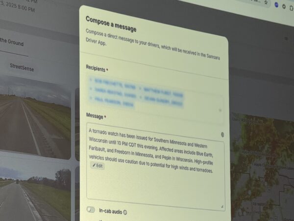 Samsara's demo on messeges sent to drivers in poor weather conditions areas
