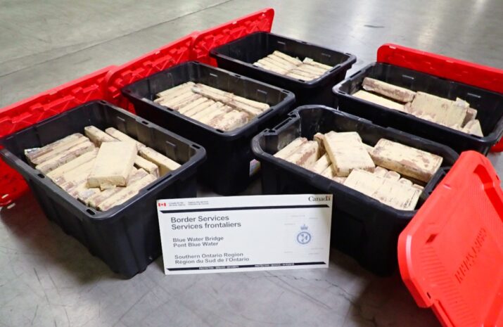 Cocaine seized by the CBSA at the Blue Water Bridge port of entry on August 14, 2025.