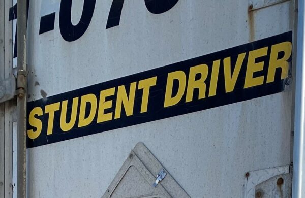 Picture of a trailer with Student Driver painted on it