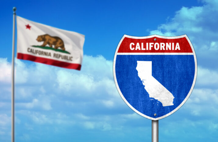 Interstate sign with flag of US State of California